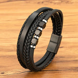 Classic Woven Leather Stainless Steel Magnet Bracelet 3 Colors