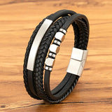 Classic Woven Leather Stainless Steel Magnet Bracelet 3 Colors