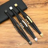Classic Woven Leather Stainless Steel Magnet Bracelet 3 Colors