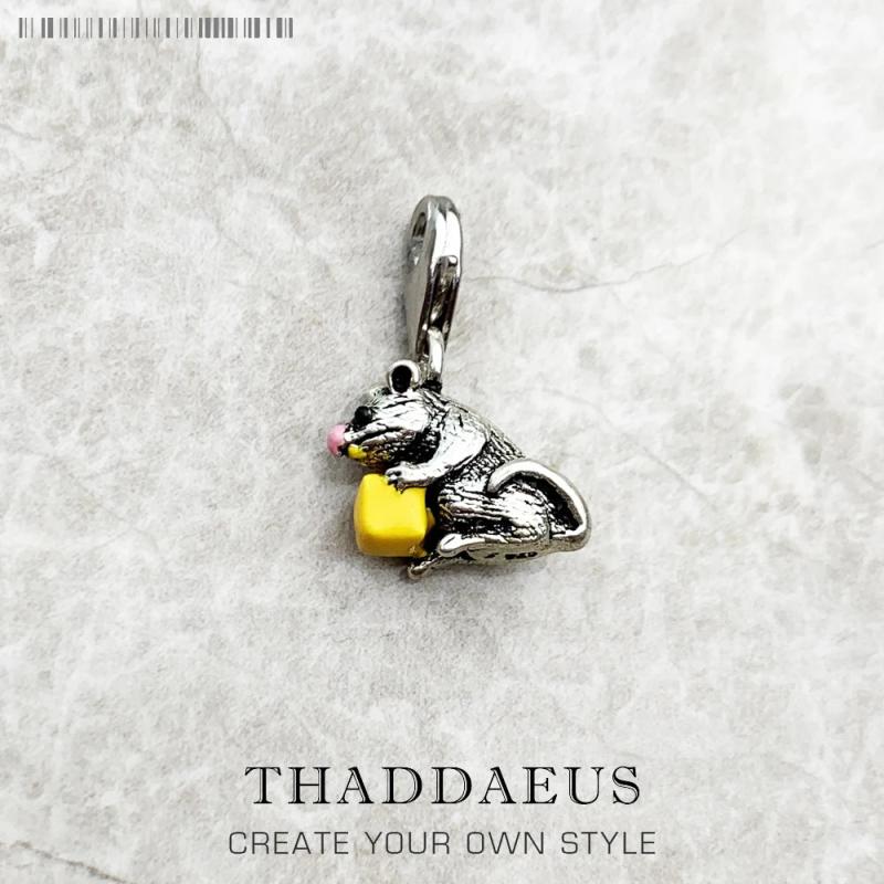 Mouse & Cheese Charms Pendant for Bracelet, 925 Sterling Silver Jewelry