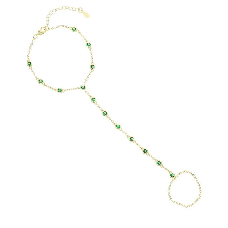 Green CZ Chain Hand Slave Bracelet Plated Jewelry