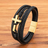 Men's Leather Bracelet Stainless Steel Magnet Clasp Charms Punk Bangle