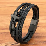 Men's Leather Bracelet Stainless Steel Magnet Clasp Charms Punk Bangle
