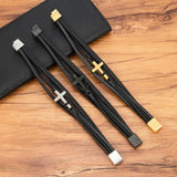 Men's Leather Bracelet Stainless Steel Magnet Clasp Charms Punk Bangle