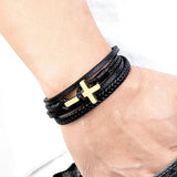 Men's Leather Bracelet Stainless Steel Magnet Clasp Charms Punk Bangle