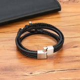Men's Leather Bracelet Stainless Steel Magnet Clasp Charms Punk Bangle