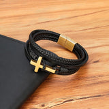 Men's Leather Bracelet Stainless Steel Magnet Clasp Charms Punk Bangle