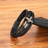 Men's Leather Bracelet Stainless Steel Magnet Clasp Charms Punk Bangle