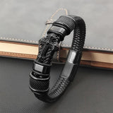 Dark Leather Cross Bracelet Hand-woven Rope Stainless Steel Male Jewelry