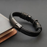 Dark Leather Cross Bracelet Hand-woven Rope Stainless Steel Male Jewelry