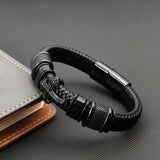 Dark Leather Cross Bracelet Hand-woven Rope Stainless Steel Male Jewelry