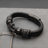 Dark Leather Cross Bracelet Hand-woven Rope Stainless Steel Male Jewelry