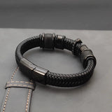 Dark Leather Cross Bracelet Hand-woven Rope Stainless Steel Male Jewelry