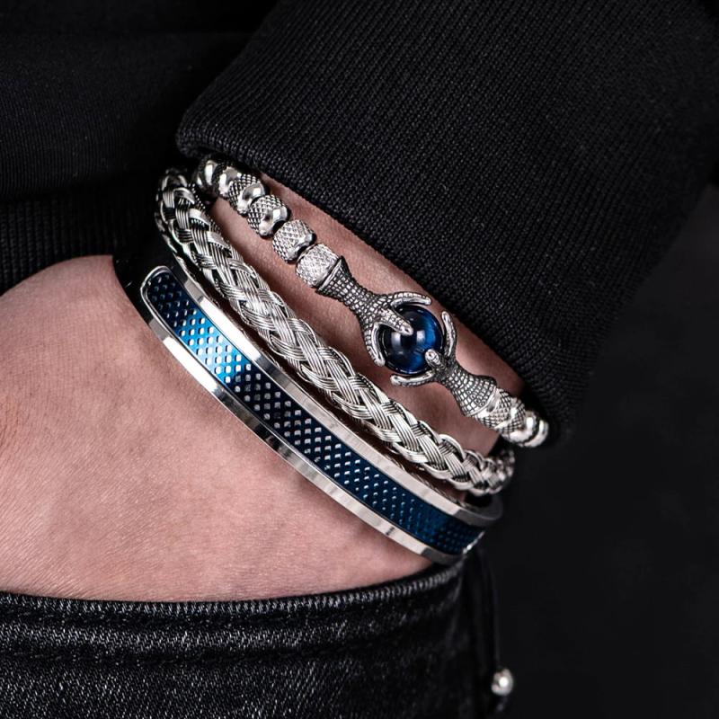Men Eagle Bracelet Stainless Steel Rope Bangle with Tigereye Stone