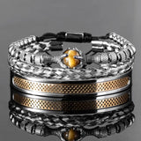 Men Eagle Bracelet Stainless Steel Rope Bangle with Tigereye Stone