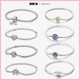 925 Silver Heart Snake Chain Bracelet Women