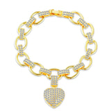CWWZircons Yellow Plated Love Heart Cuban Chain Link Bracelet