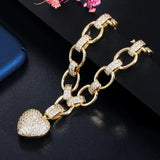 CWWZircons Yellow Plated Love Heart Cuban Chain Link Bracelet