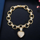 CWWZircons Yellow Plated Love Heart Cuban Chain Link Bracelet