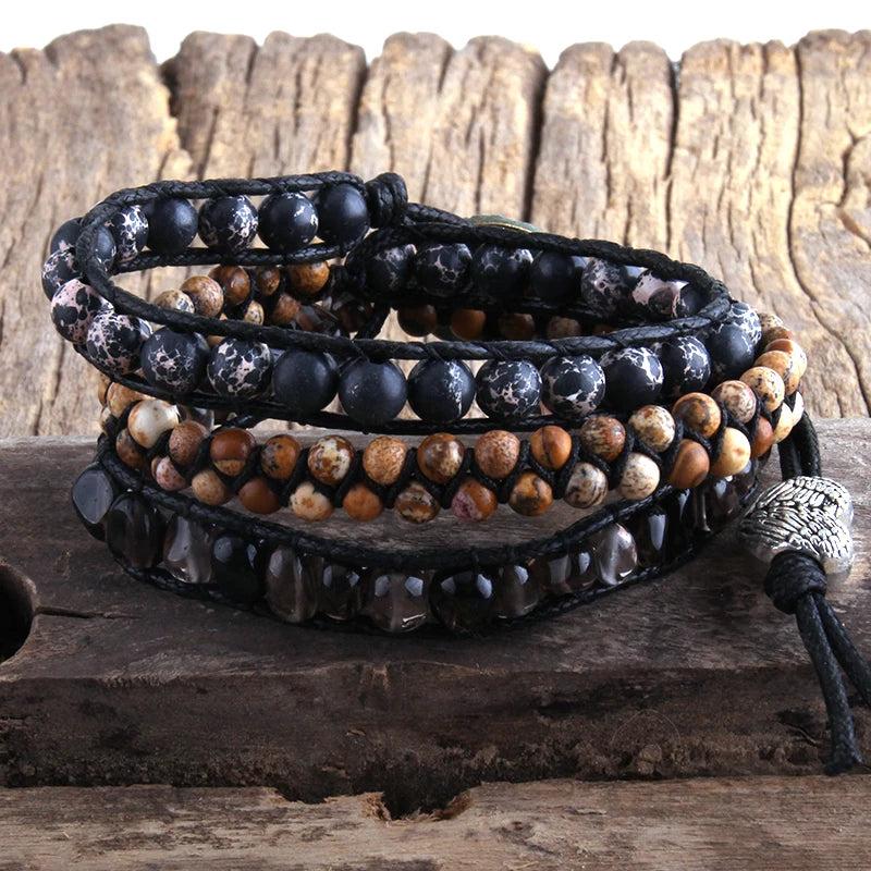 Boho Jasper Chip Beaded Wrap Bracelet Natural Stone Strand Women Gift