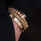 Micro Pave CZ Crown Royal Charm Men Bracelet Stainless Steel Crystals