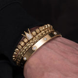 Micro Pave CZ Crown Royal Charm Men Bracelet Stainless Steel Crystals