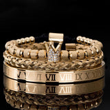 Micro Pave CZ Crown Royal Charm Men Bracelet Stainless Steel Crystals