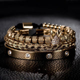 Micro Pave CZ Crown Royal Charm Men Bracelet Stainless Steel Crystals