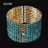 10 Rows Colorful Rhinestone Bracelets for Women