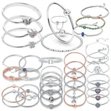 925 Silver Daisy Flower Charm Bracelet Rose Gold Snake Chain Bangle