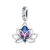 925 Silver Clover Pendant Purple Flower Beads Women Bracelet DIY