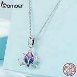 925 Silver Clover Pendant Purple Flower Beads Women Bracelet DIY