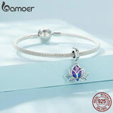 925 Silver Clover Pendant Purple Flower Beads Women Bracelet DIY