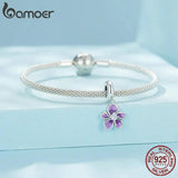 925 Silver Clover Pendant Purple Flower Beads Women Bracelet DIY