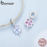 925 Silver Clover Pendant Purple Flower Beads Women Bracelet DIY