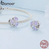 925 Silver Clover Pendant Purple Flower Beads Women Bracelet DIY