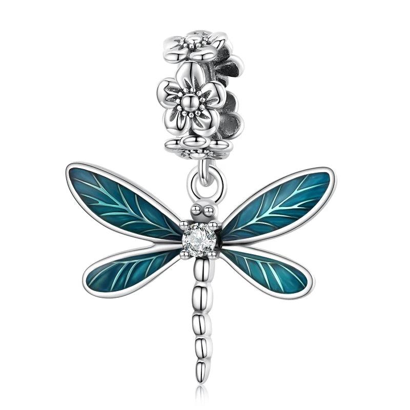 925 Silver Peach Pendant Bird Dragonfly Charms for Women Necklace or Bracelet