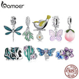 925 Silver Peach Pendant Bird Dragonfly Charms for Women Necklace or Bracelet