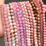 Pink Jaspe Quartz Crystal Cat Eye Opal Pearl Round Beads DIY Jewelry Making