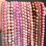 Pink Jaspe Quartz Crystal Cat Eye Opal Pearl Round Beads DIY Jewelry Making
