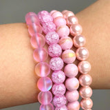 Pink Jaspe Quartz Crystal Cat Eye Opal Pearl Round Beads DIY Jewelry Making