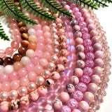Pink Jaspe Quartz Crystal Cat Eye Opal Pearl Round Beads DIY Jewelry Making