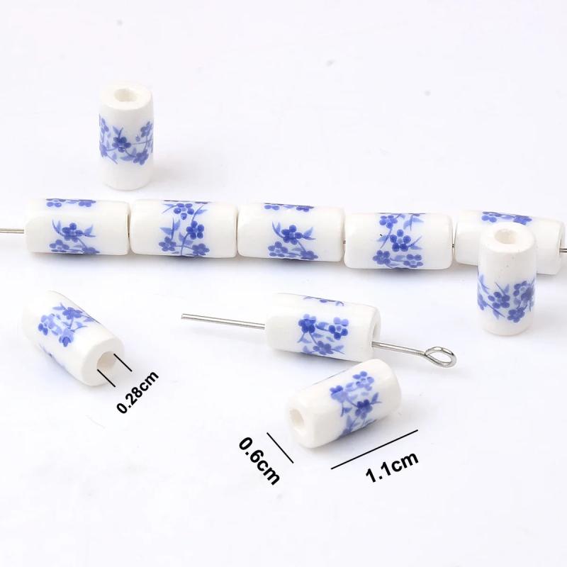 6x11mm Flower Patterns Porcelain Beads for Jewelry Making