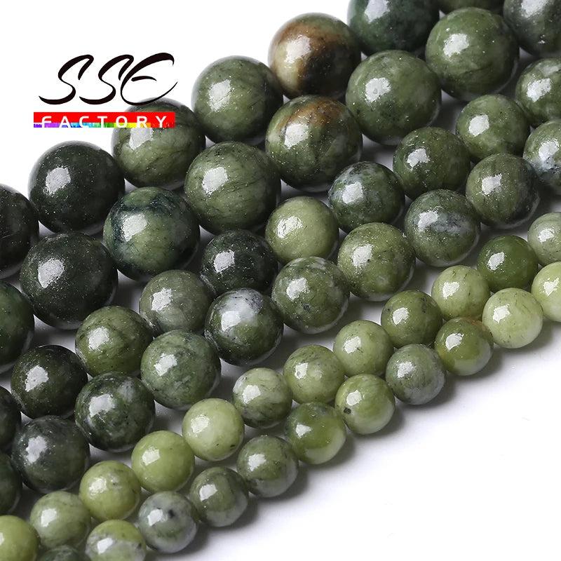 Chinese Green Jades Stone Beads Round Loose Beads DIY Charm Bracelet