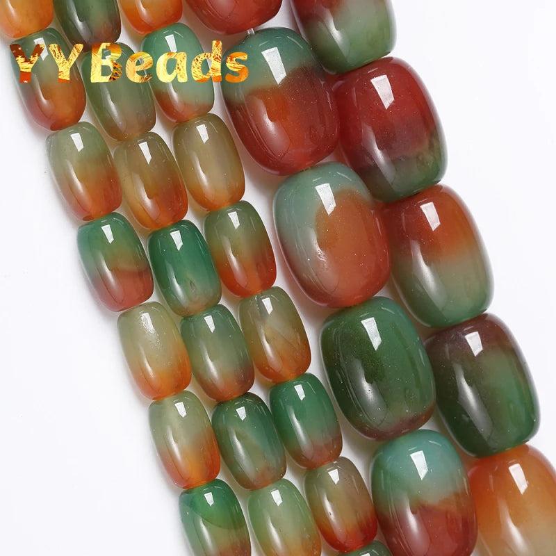 Natural Green Agates Beads Drum Barrel Shape Loose Charm Beads