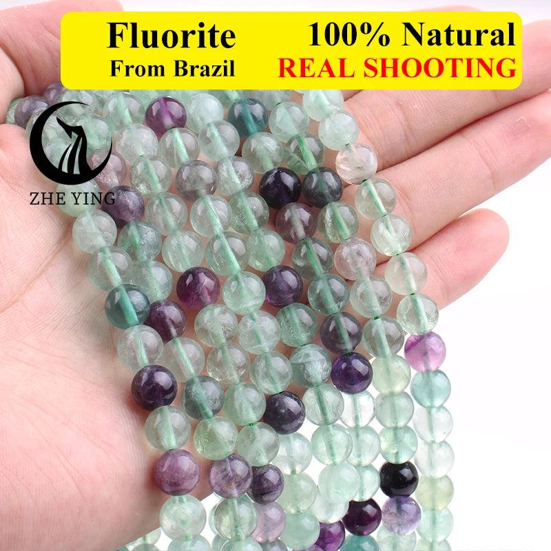 Fluorite Stone Beads Round Loose Space Beads DIY Jewelry Making