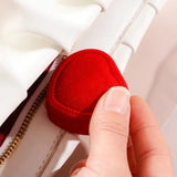 Velvet Red Heart Shape Ring Boxes Jewelry Earrings Display Holder
