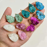 Druzy Crystal Pendant Water Drop Shape Quartz Charms Natural Raw Stone Pendant