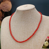 Red Coral Cylindrical Beaded Choker Necklace 38+5cm