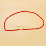 Red Coral Cylindrical Beaded Choker Necklace 38+5cm